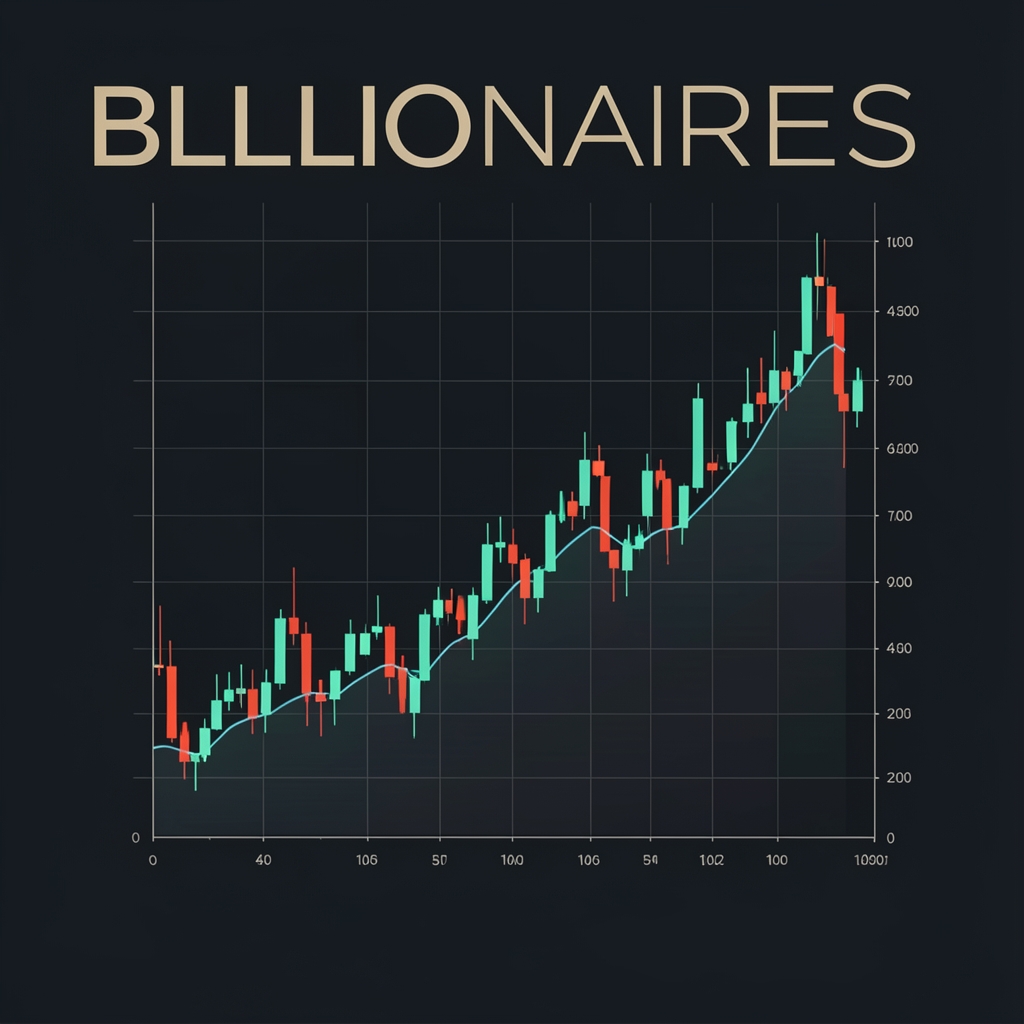 Обложка подкаста We Study Billionaires с изображением диаграммы роста акций на тёмном фоне